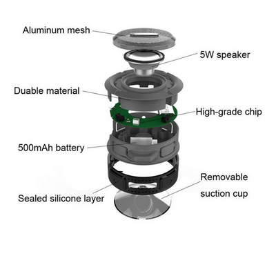 Mini Waterproof Bluetooth Speaker – Suction Cup & Hook