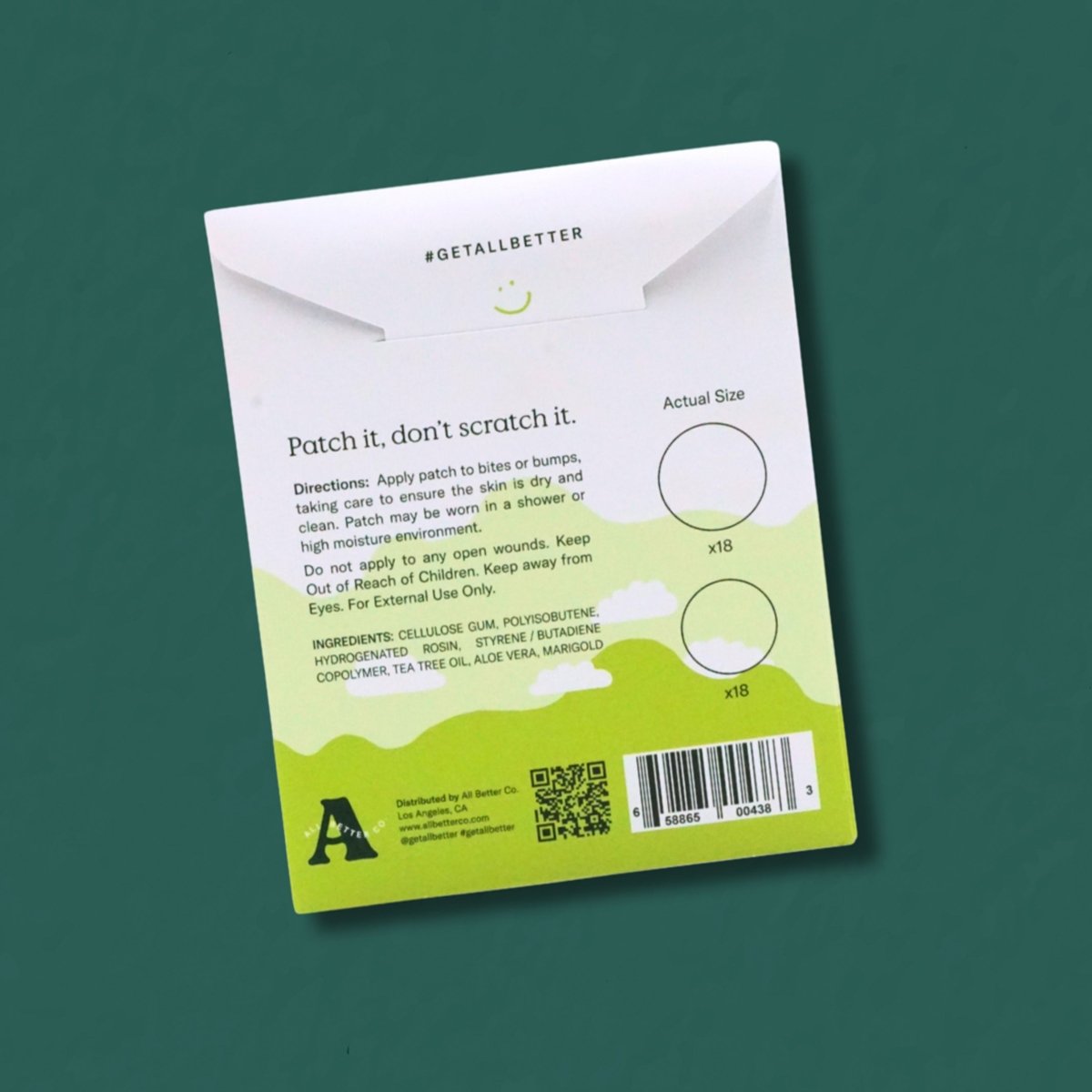 Don't Scratch That Patches packaging with usage instructions.