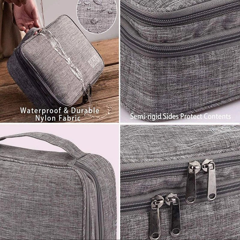 Double-Layer Tech & Cable Organizer in durable gray nylon fabric
