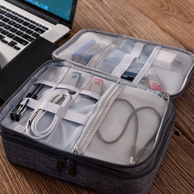 Double-Layer Tech & Cable Organizer for travel size essentials