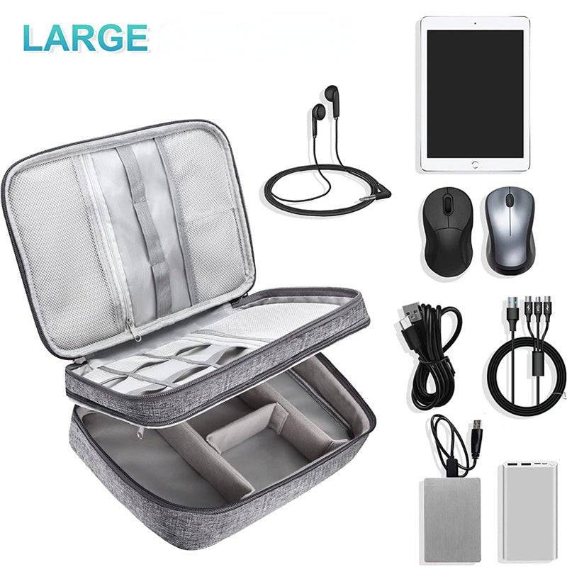 Double-Layer Tech & Cable Organizer with travel size essentials