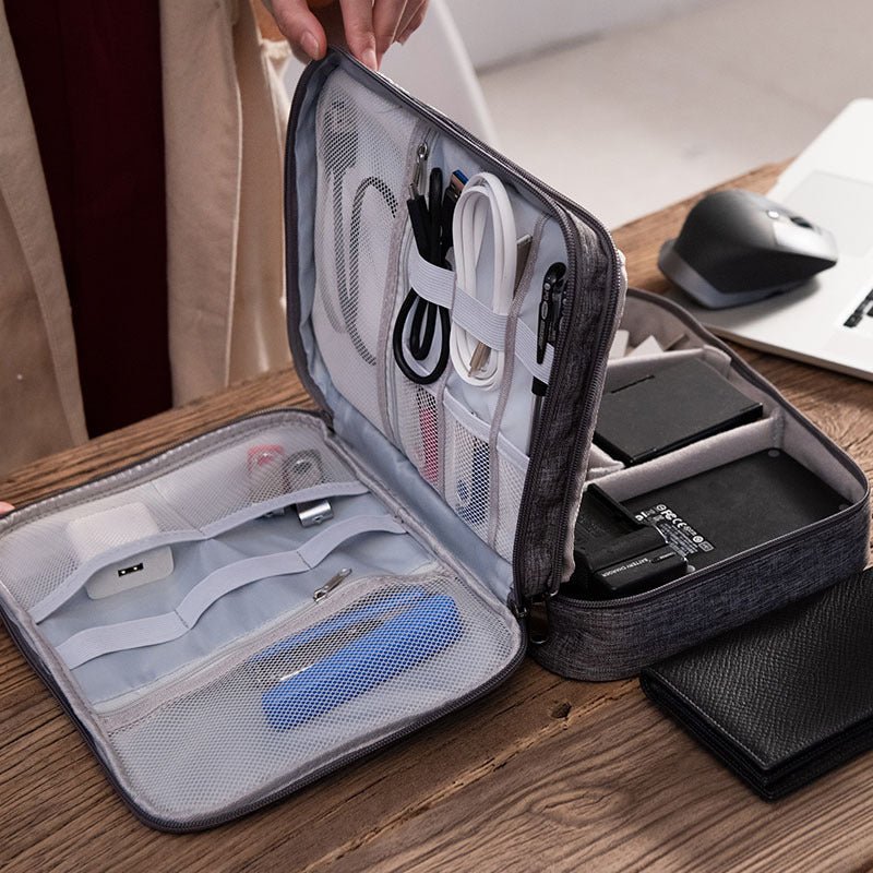 Double-Layer Tech & Cable Organizer for travel size essentials