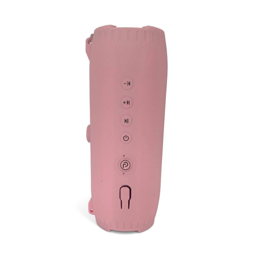 DryTunes Floating Adventure Speaker side view in pink design.