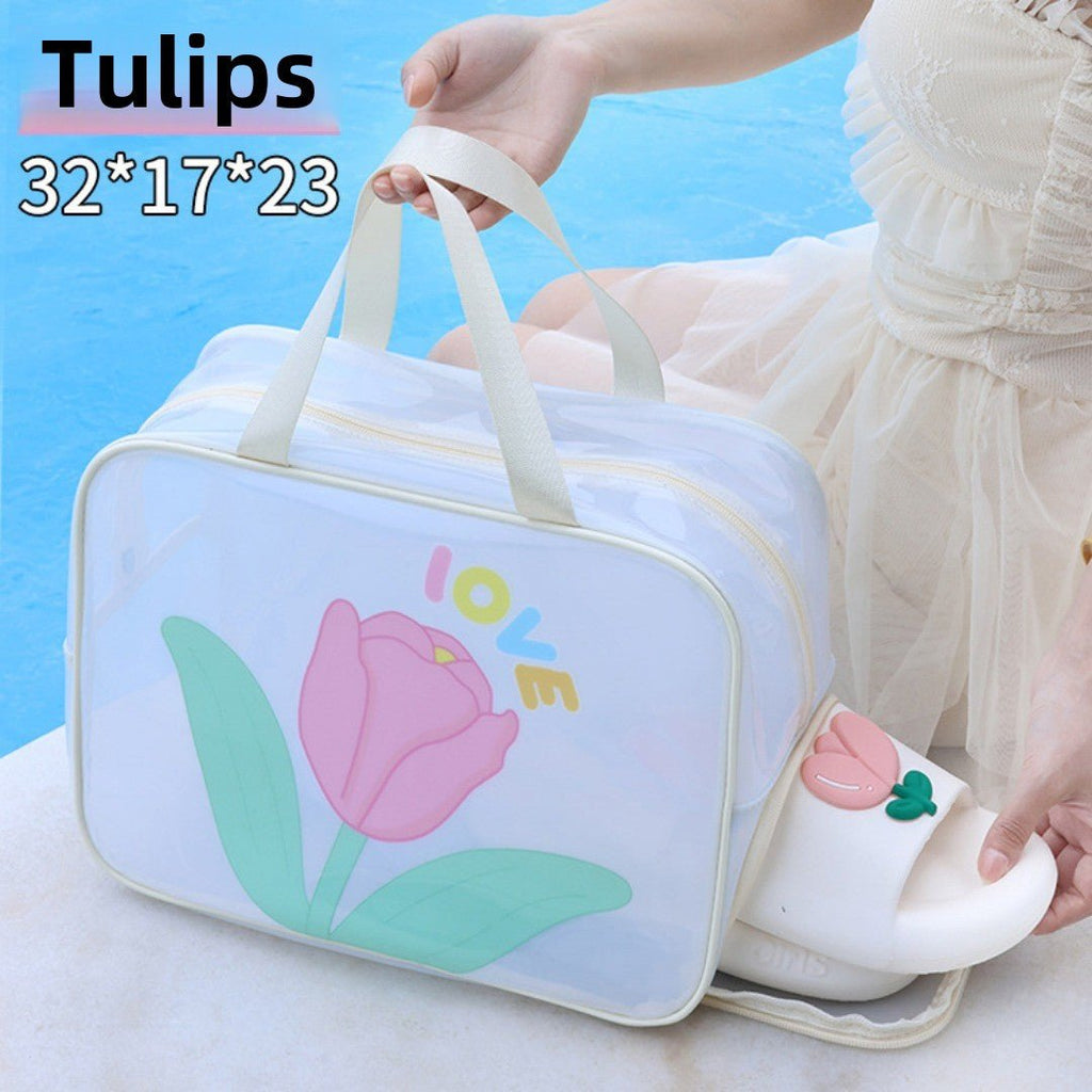 Dual-Layer Wet/Dry Beach & Toiletry Bag with tulip design