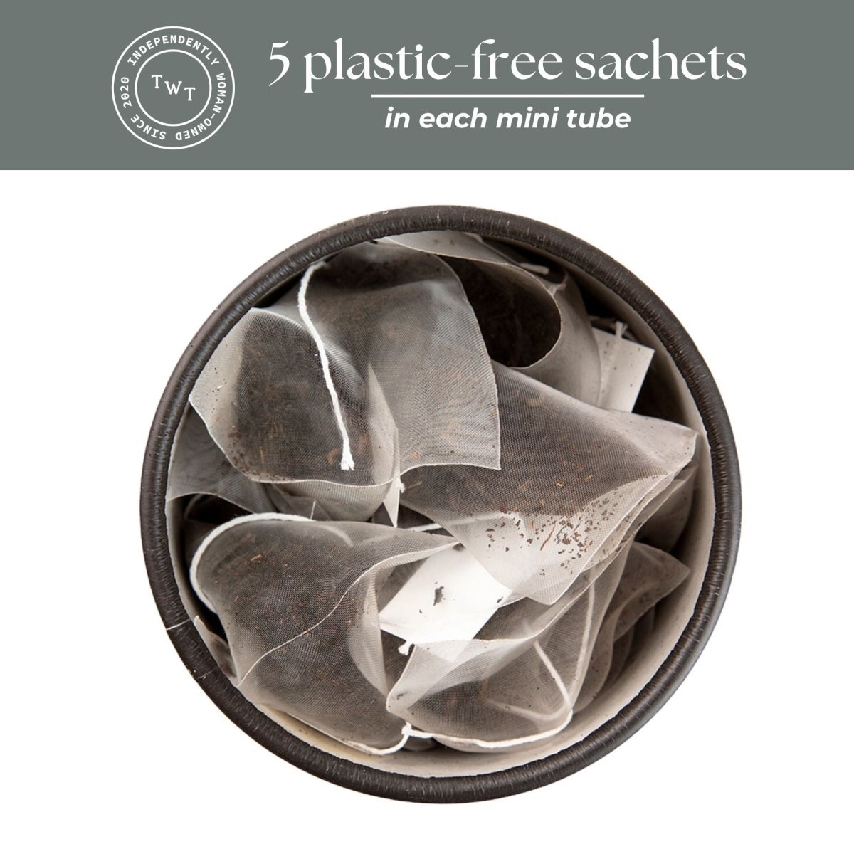 English Breakfast Mini Tea Tube – Robust Morning Black Tea (5 Sachets) with 5 plastic-free sachets.