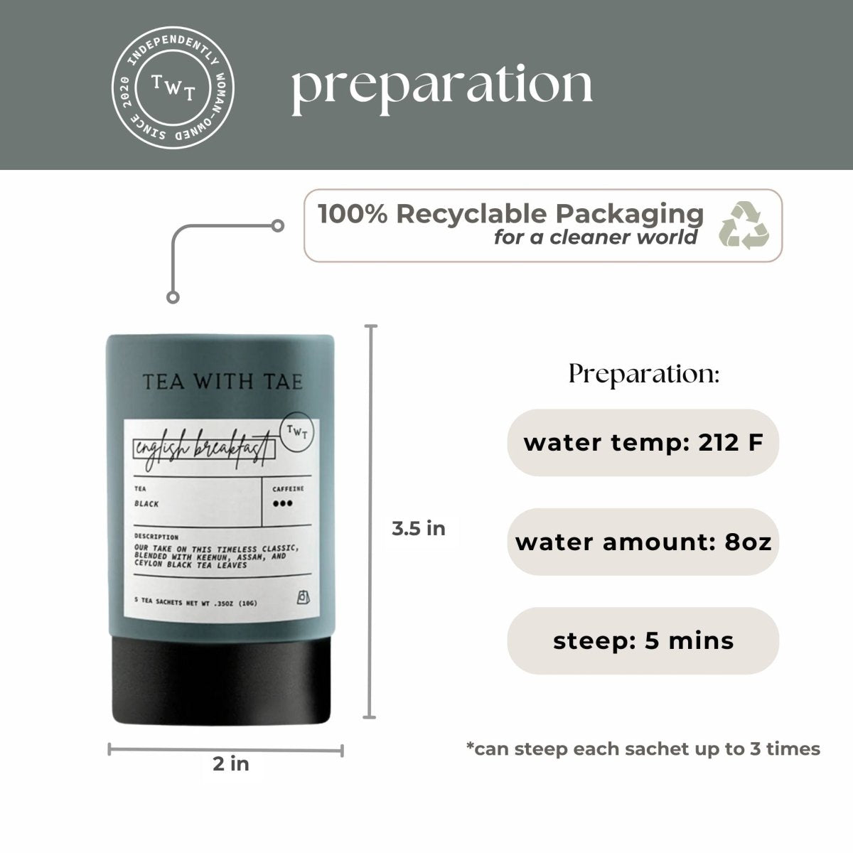 Preparation instructions for English Breakfast Mini Tea Tube – Robust Morning Black Tea (5 Sachets).