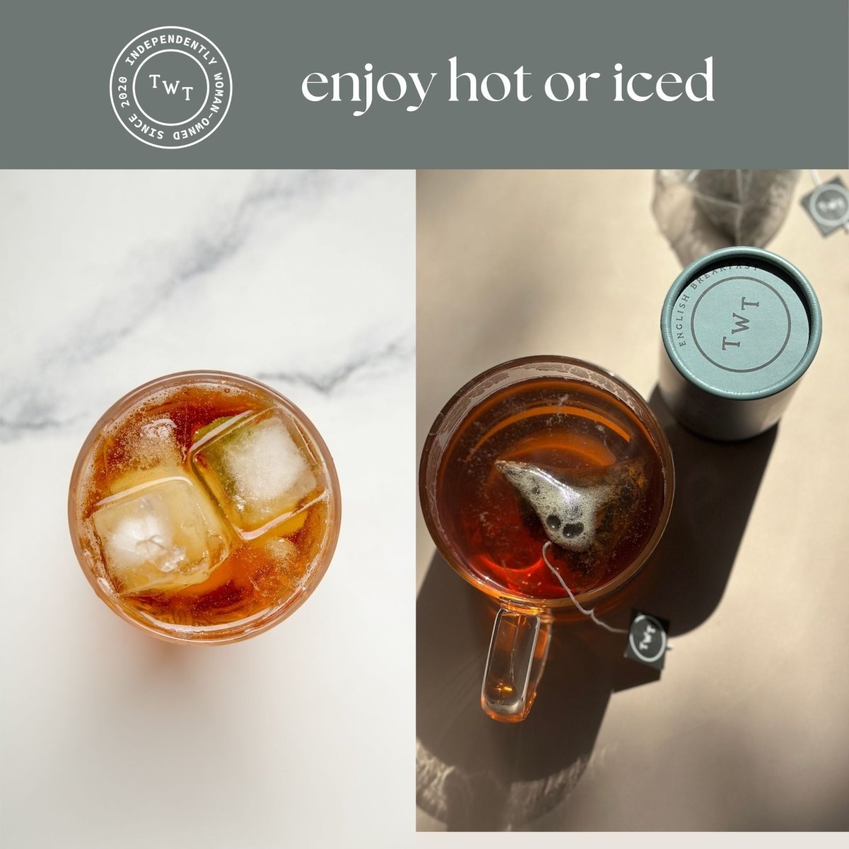 English Breakfast Mini Tea Tube – Robust Morning Black Tea (5 Sachets) served hot and iced.