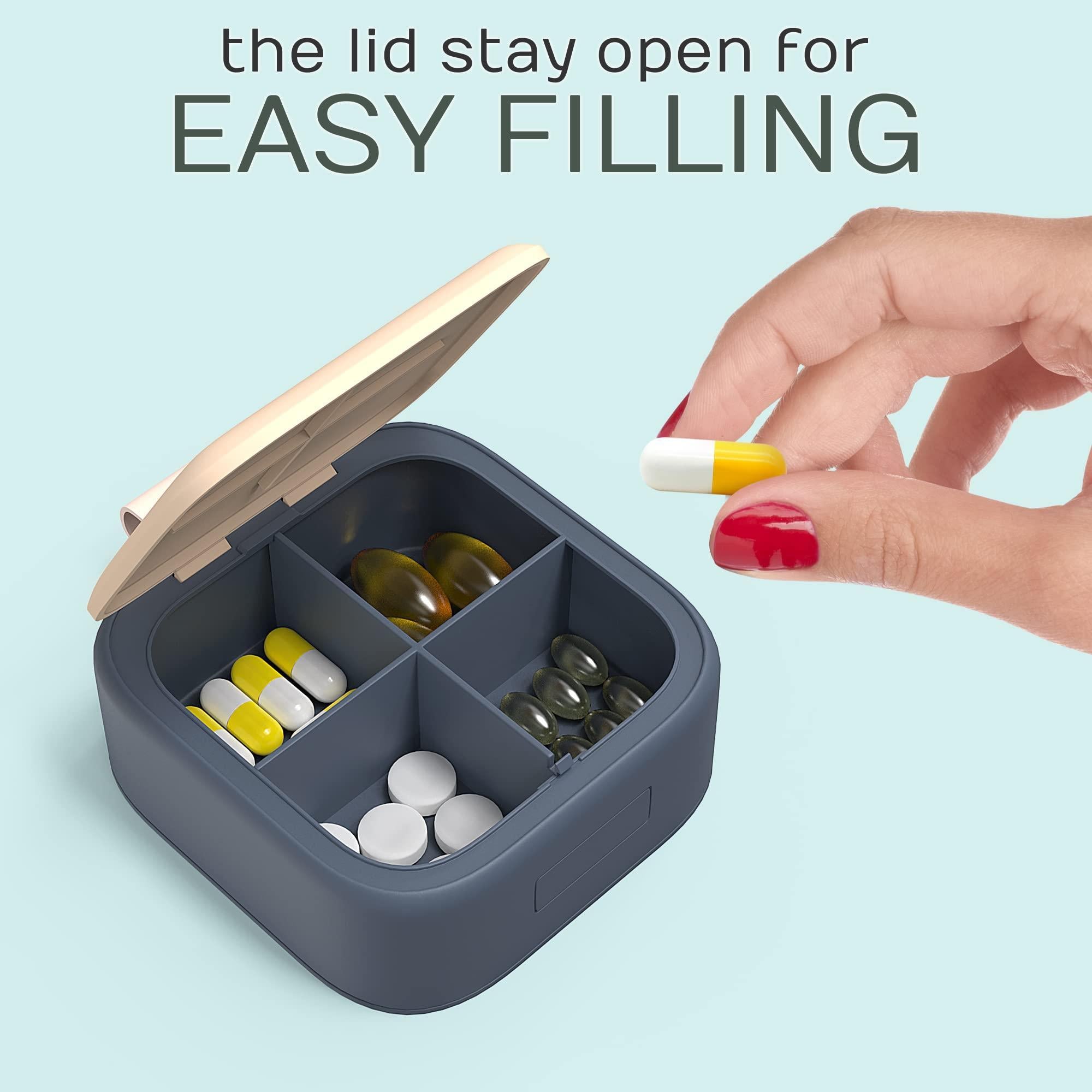 Mini Travel Pill Organizer – Push-Button Case with 4 Deep Compartments