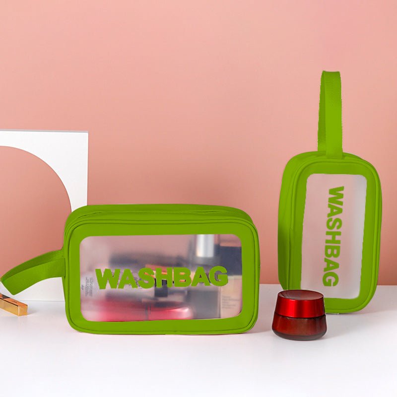 Frosted 3-Piece Toiletry & Makeup Set in green for travel size essentials