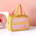 Frosted 3-Piece Toiletry & Makeup Set in gold and pink.