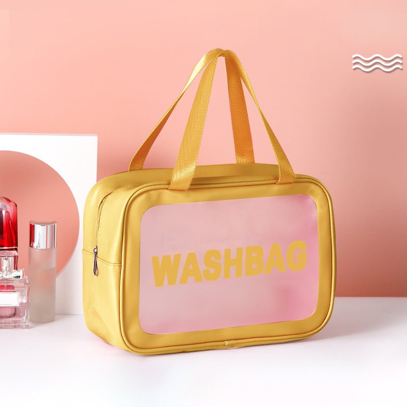 Frosted 3-Piece Toiletry & Makeup Set in gold and pink.