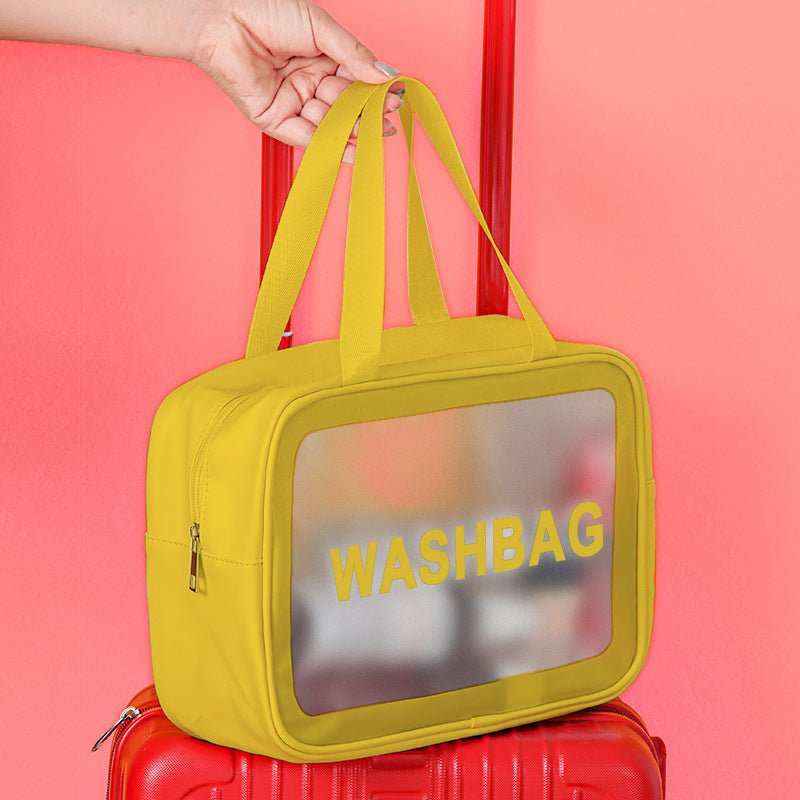 Frosted 3-Piece Toiletry & Makeup Set in yellow with washbag design