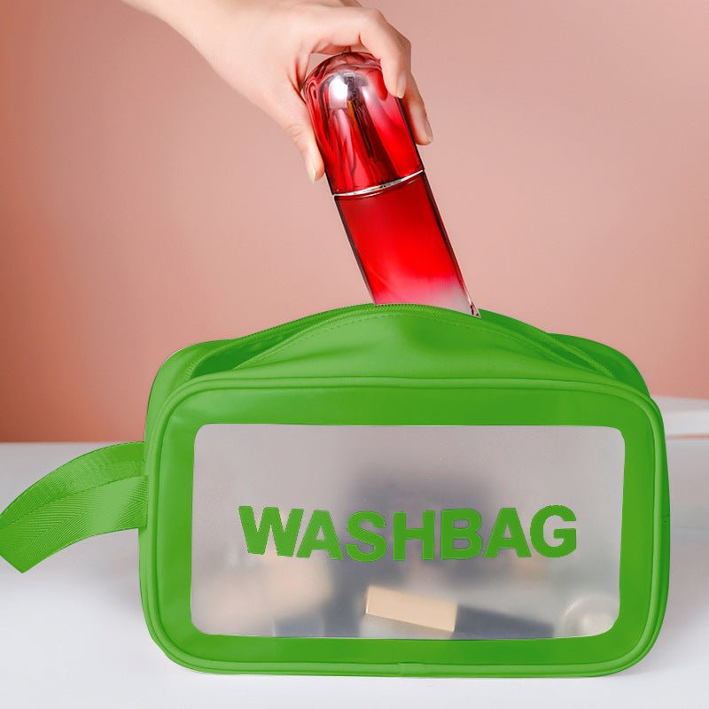 Frosted 3-Piece Toiletry & Makeup Set with green washbag