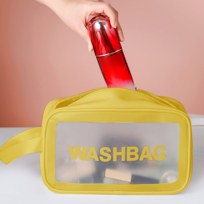 Frosted 3-Piece Toiletry & Makeup Set with yellow washbag