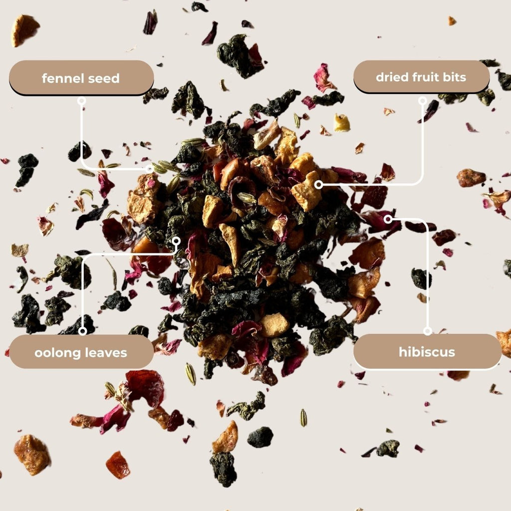 Fruit & Berry Oolong Mini Tea Tube – Sweet & Floral (5 Sachets) herbal blend with oolong leaves, fennel seed, and hibiscus.