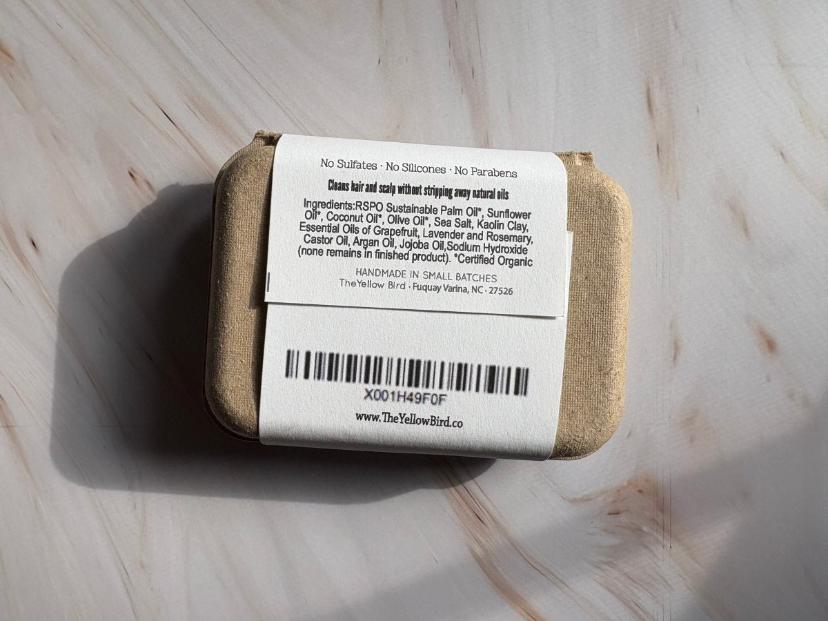Grapefruit Rosemary Lavender Shampoo Bar packaging label