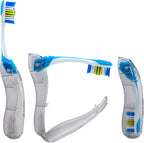 GUM travel toothbrush shown open, folding and closed into its built-in protective case