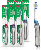 GUM travel folding toothbrushes in their packaging in assorted handle colors