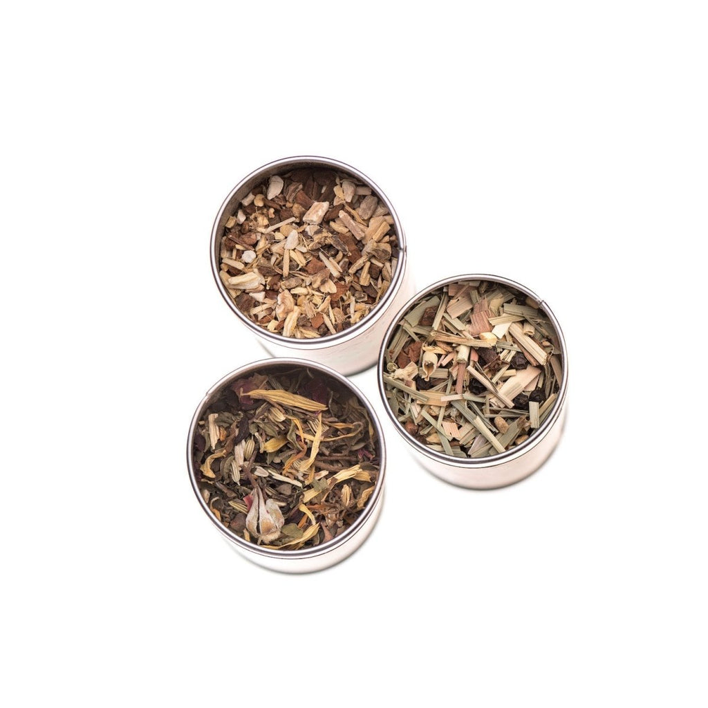 Herbal Tea Ritual Ayurvedic Organic Loose-Leaf Tea Collection Caffeine-Free Wellness Trio in small tins