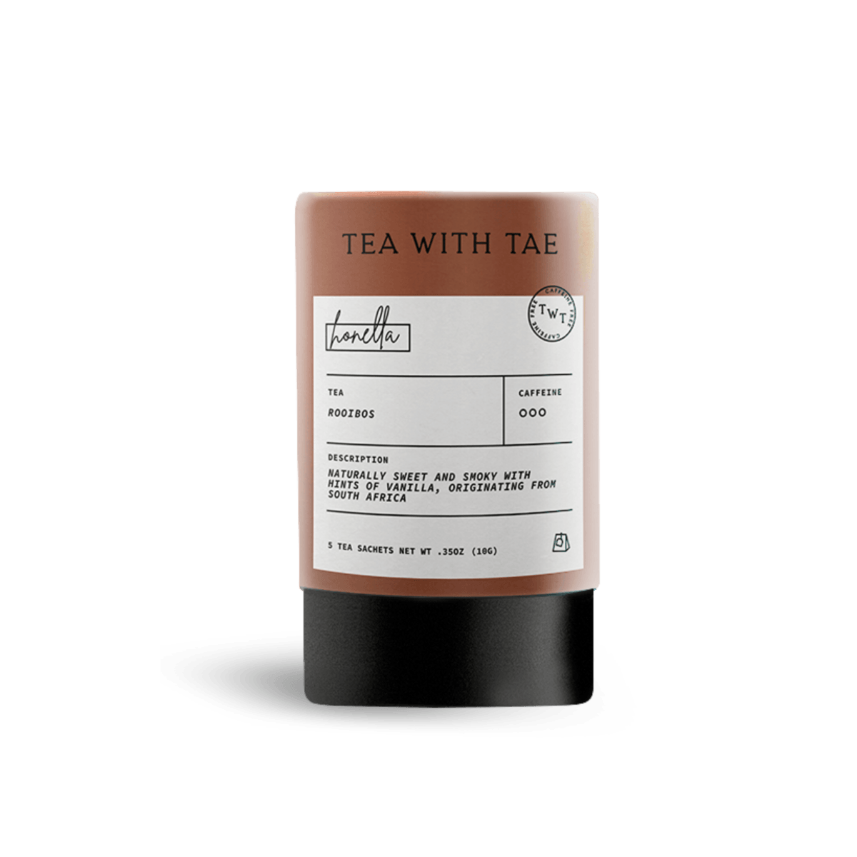 Tea package with label on a dark background