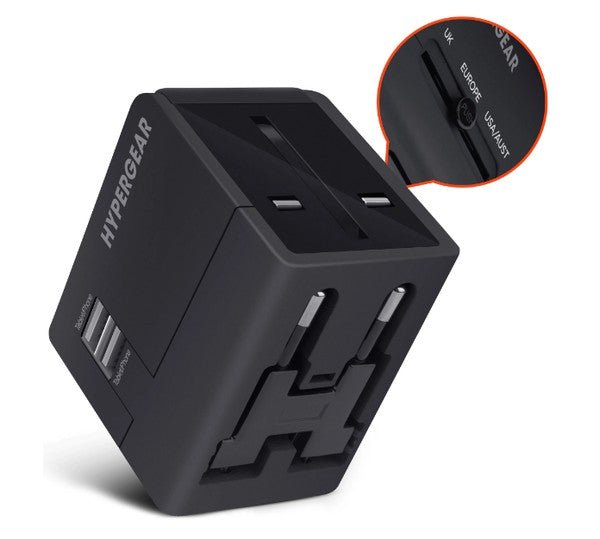 HyperGear All-in-One World Travel Adapter for compact travel essentials.