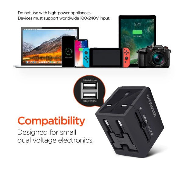 HyperGear All-in-One World Travel Adapter compatibility with devices