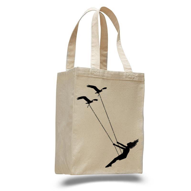 Flying Bird Swing Tote – Reinforced Cotton Canvas Bag (Flat Bottom)
