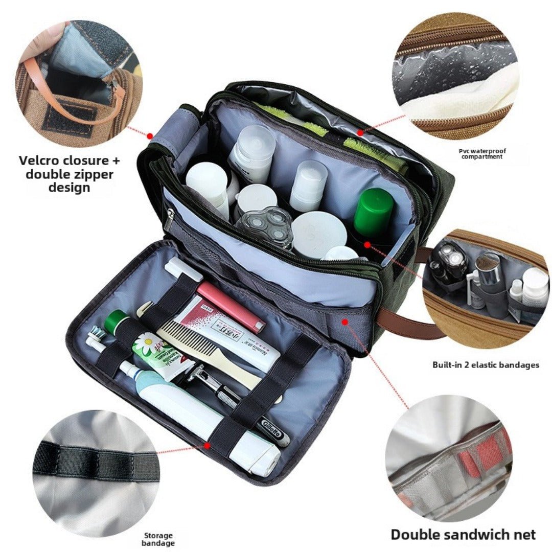Large Capacity Canvas Wash Bag with TSA approved toiletries