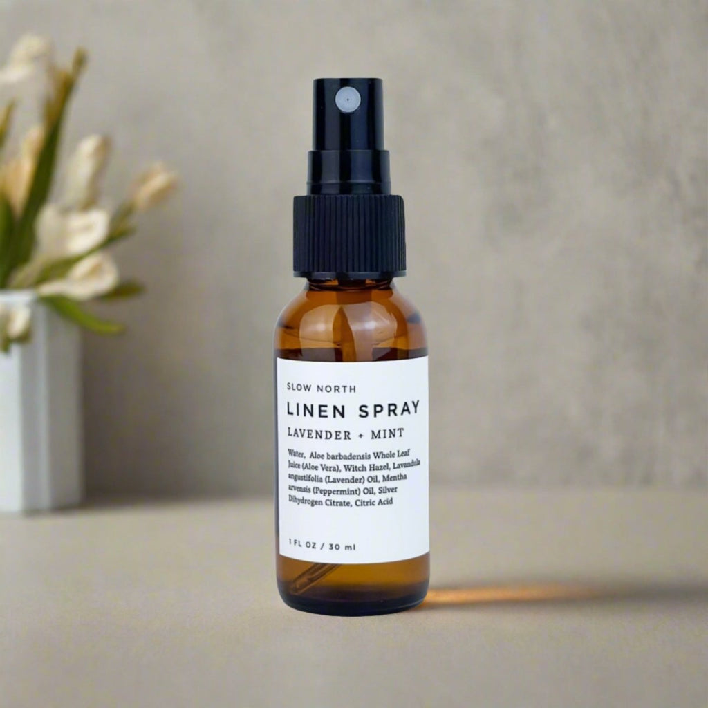 Mini Linen Spray - Lavender & Mint for travel size essentials.