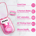 Morning After Travel Razor for Women in pink travel case with features