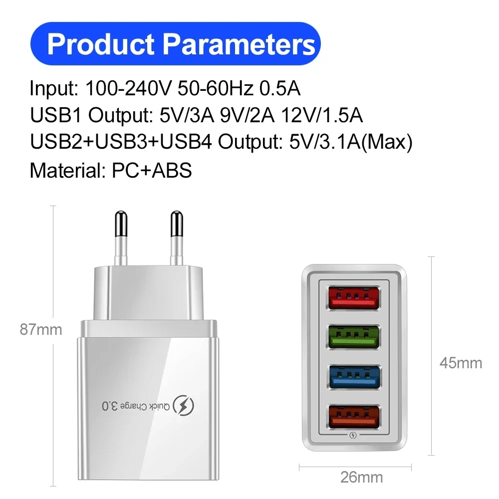 Multi-Port Travel Fast Charger (4-Port) for quick charging