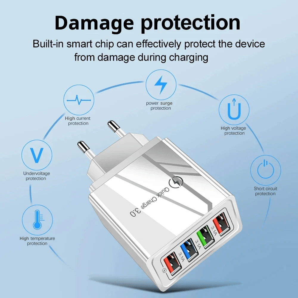 Multi-Port Travel Fast Charger (4-Port) with damage protection features