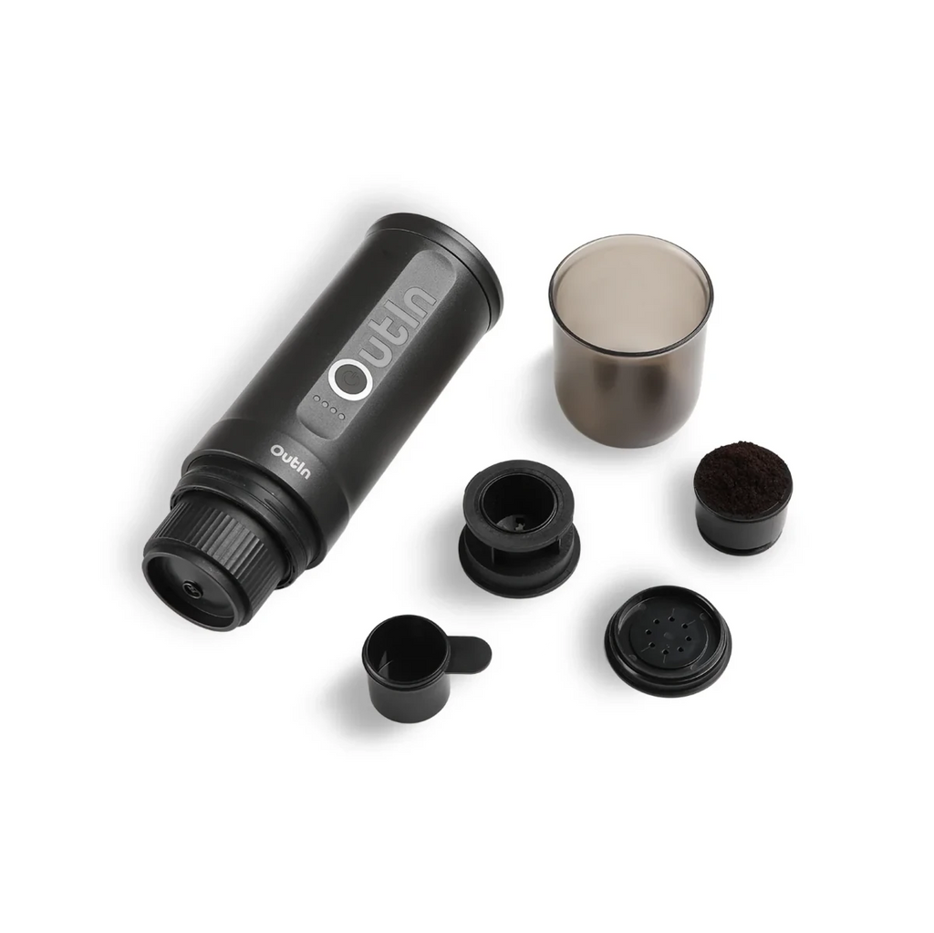Outilin coffee brewing device with components on a white background