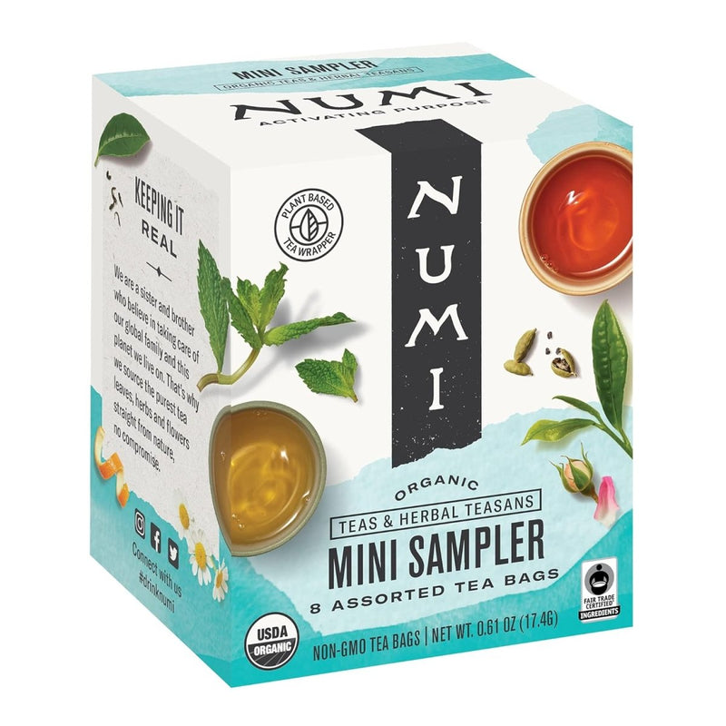 Numi Mini Tea Sampler – Organic Assorted Tea Sachets (8 Count) for travel size essentials.