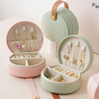 Portable Jewelry Storage Box in pink and green with compartments
