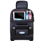 Premium PU Leather Car Backseat Organizer with Foldable Tray Table - 3ozs