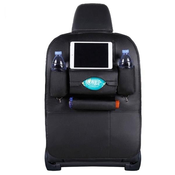 Premium PU Leather Car Backseat Organizer with Foldable Tray Table - 3ozs