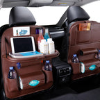 Premium PU Leather Car Backseat Organizer with Foldable Tray Table - 3ozs
