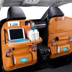 Premium PU Leather Car Backseat Organizer with Foldable Tray Table - 3ozs