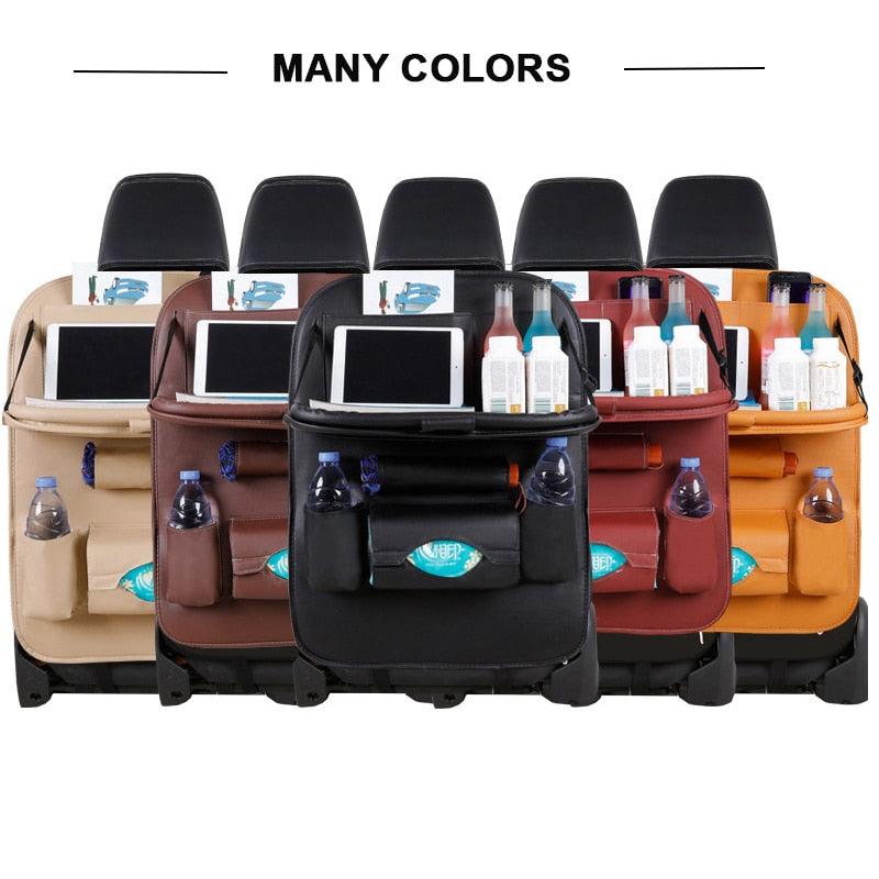 Premium PU Leather Car Backseat Organizer with Foldable Tray Table - 3ozs