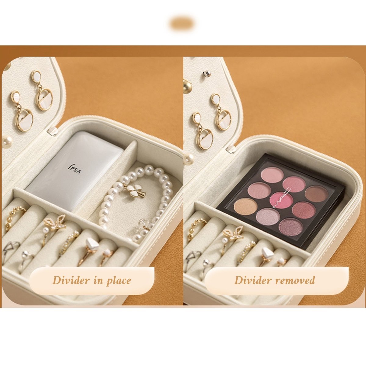 PU Leather Travel Jewelry Organizer with jewelry and makeup
