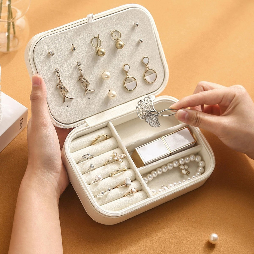 PU Leather Travel Jewelry Organizer with earrings and rings