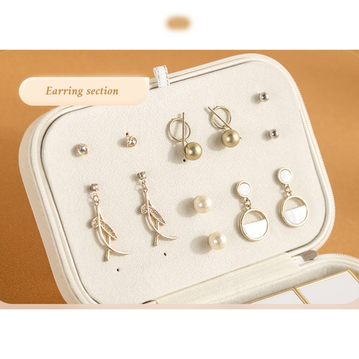 Earring section of PU Leather Travel Jewelry Organizer