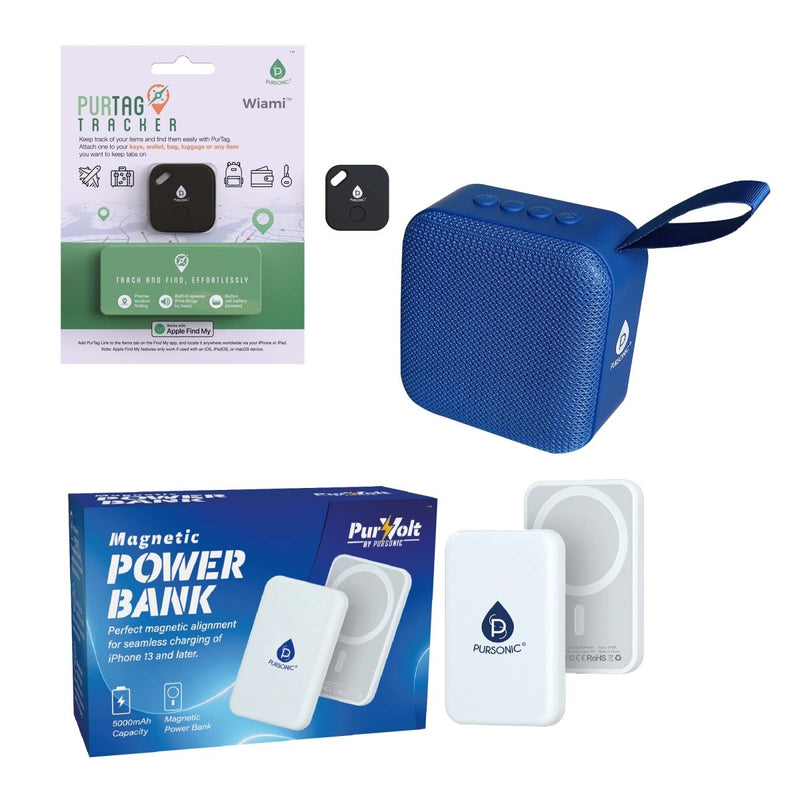 Pursonic Digital Travel Bundle: Power Bank, Tracker & Speaker - 3ozs