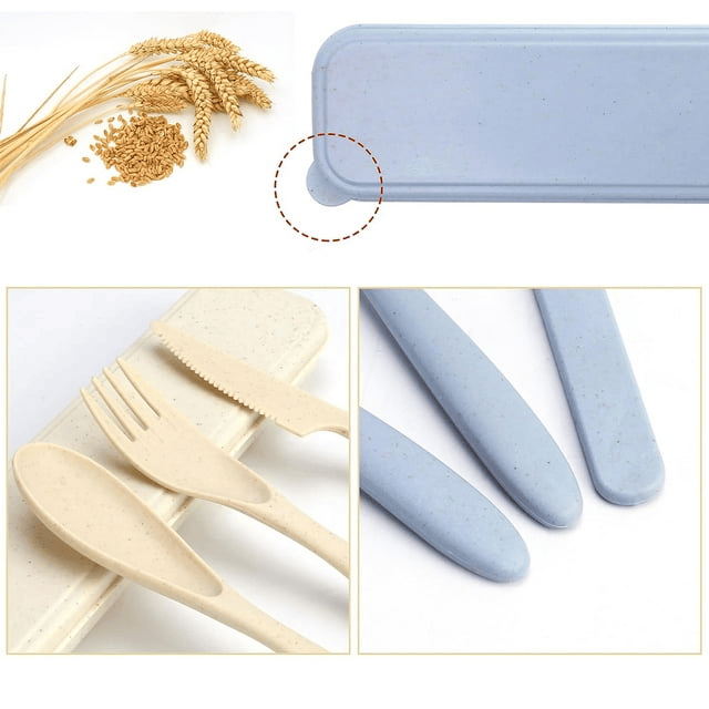 Reuseable Travel Cutlery with Case - 4 Sets displayed