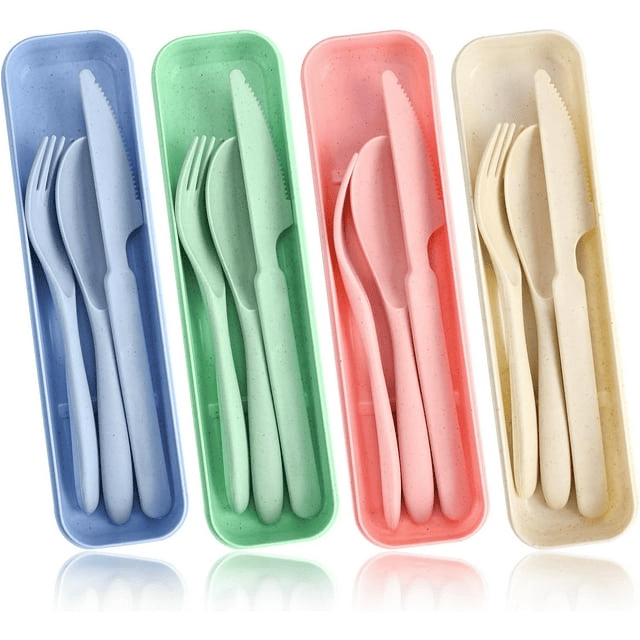 Reuseable Travel Cutlery with Case - 4 Sets in colorful cases