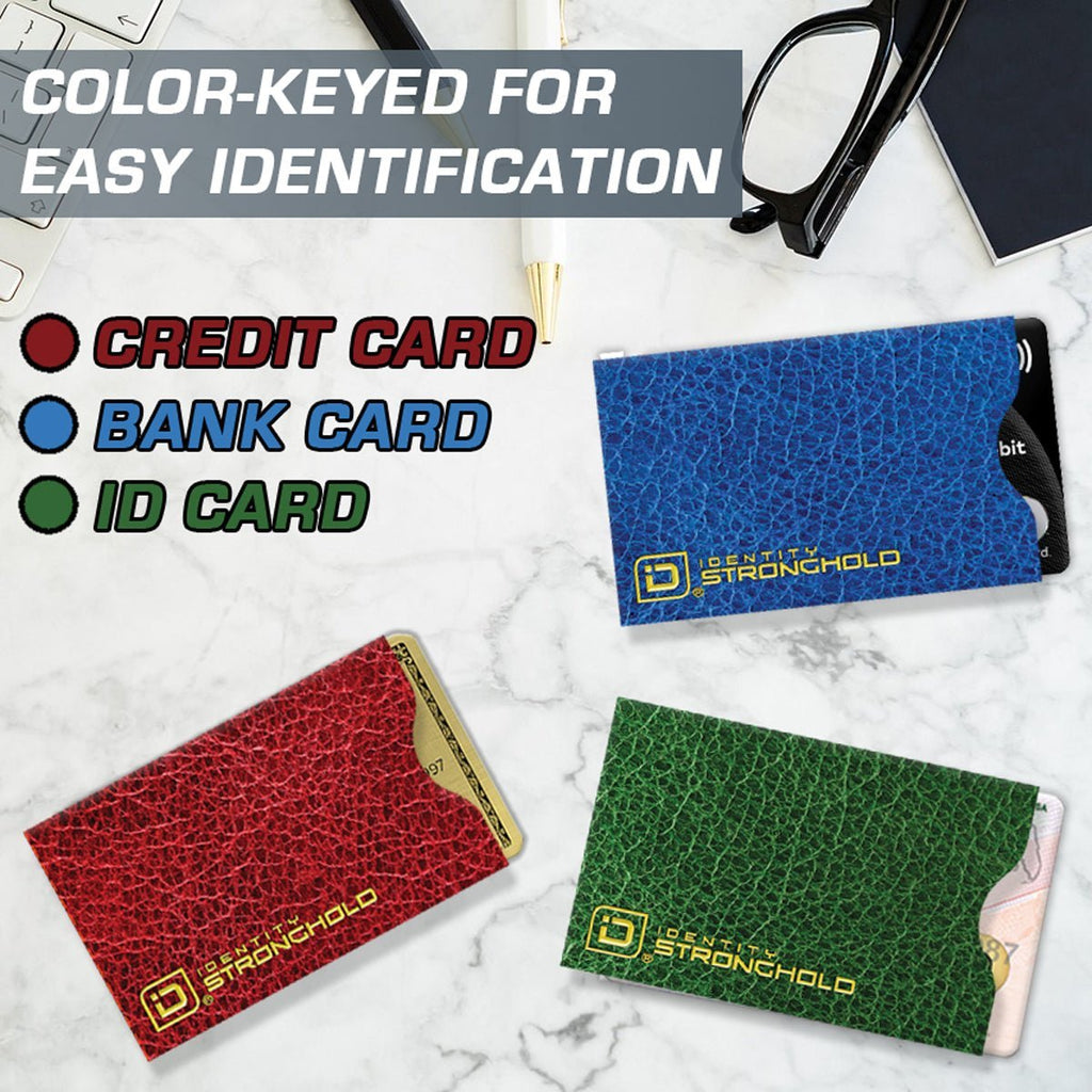 RFID Blocking Credit Card and Passport Sleeves (20 Pack) color-keyed for easy identification