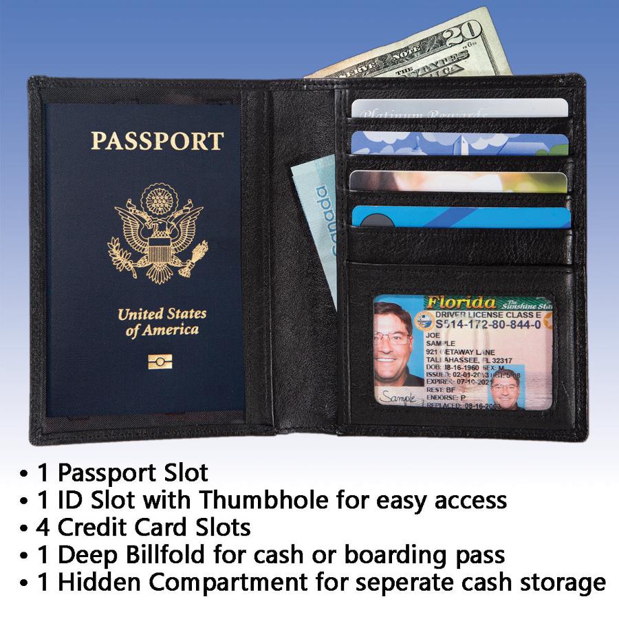 RFID Blocking Leather Passport Wallet with card slots