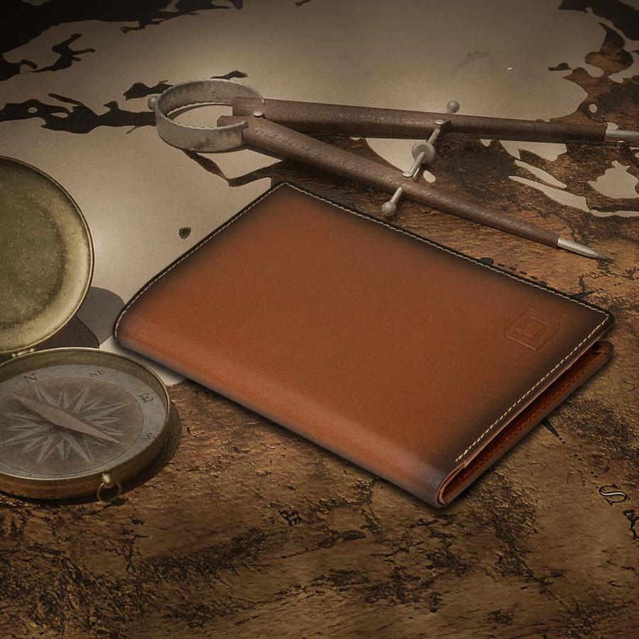 RFID Blocking Leather Passport Wallet on a world map background