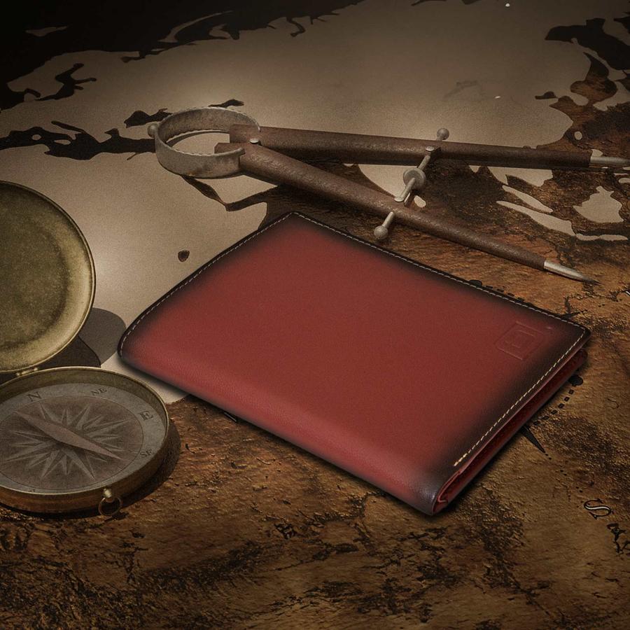 RFID Blocking Leather Passport Wallet on a vintage map.